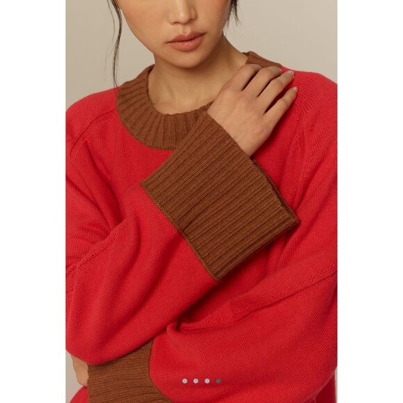 NWT Maeve by Anthropologie Chandler Crew-Neck Sweater | Red Brown Colorblock Box - Picture 4 of 13